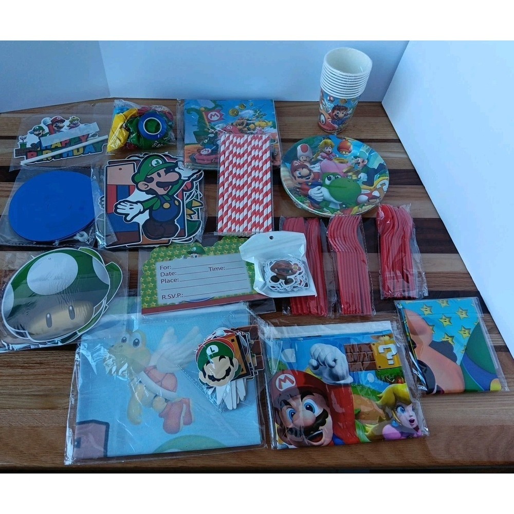 218pc Super Mario Brothers Birthday Party Supplies Set Decorations Video Game
